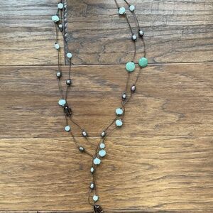 Leather, genuine pearl and gemstone Wrap necklace